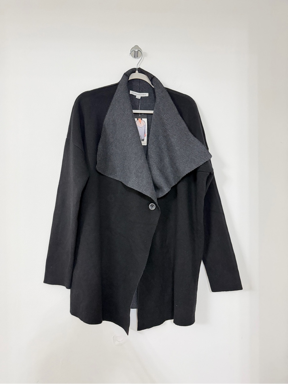 Catherine Malandrino Black Jacket with Charcoal Drape Collar
